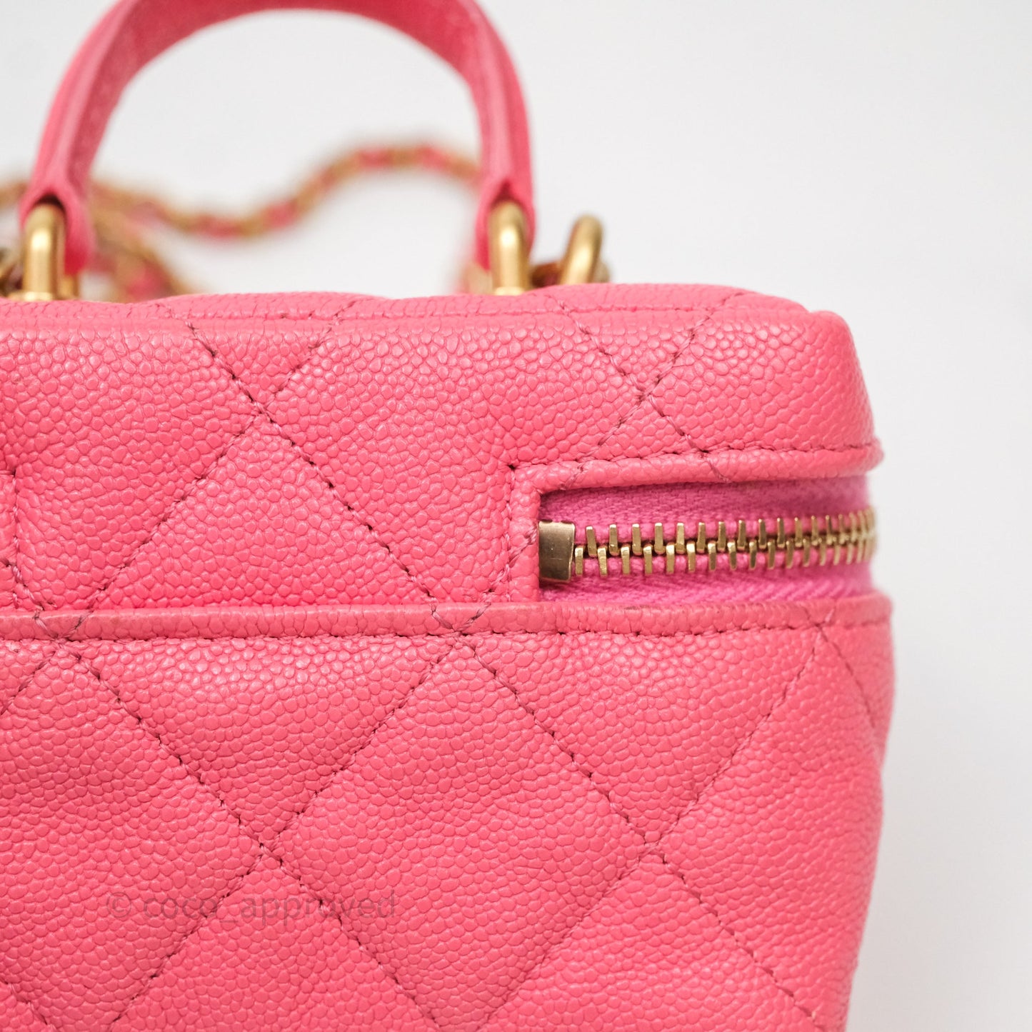 Chanel Quilted Mini Top Handle Vanity With Chain Pink Caviar Aged Gold Hardware