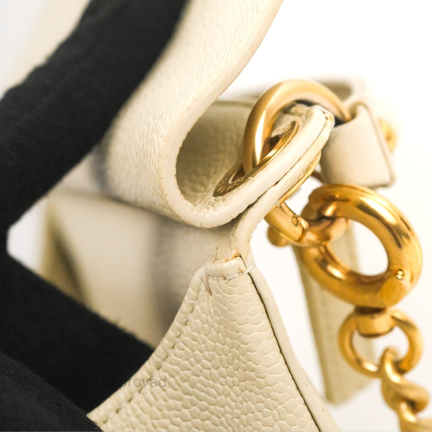 Chanel Handle Flap Bag Ivory Caviar Aged Gold Hardware