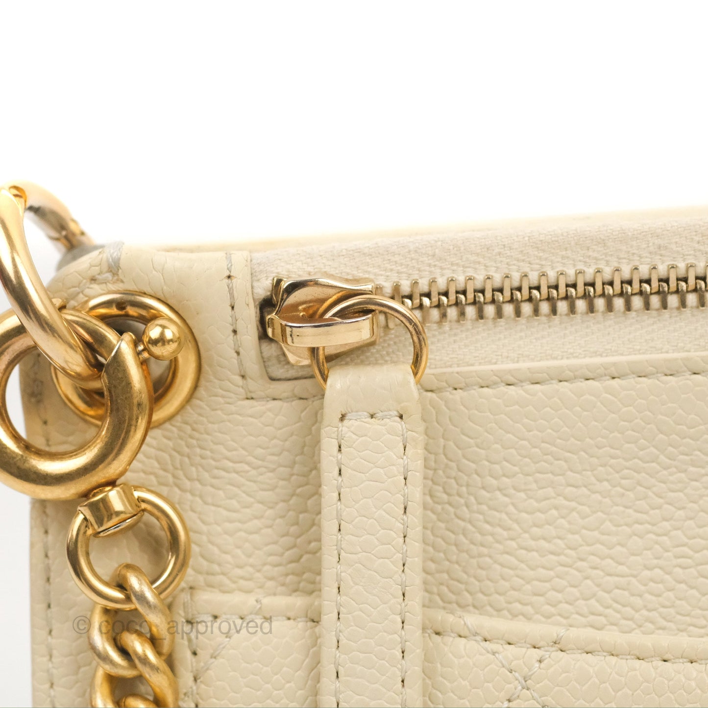 Chanel Handle Flap Bag Ivory Caviar Aged Gold Hardware