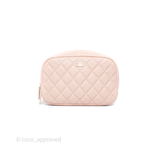Chanel Quilted Curvy Cosmetic Pouch Beige Pink Caviar Gold Hardware