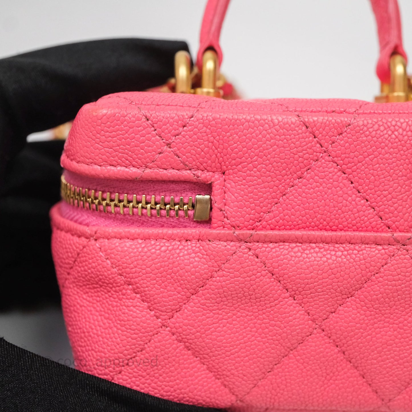 Chanel Quilted Mini Top Handle Vanity With Chain Pink Caviar Aged Gold Hardware