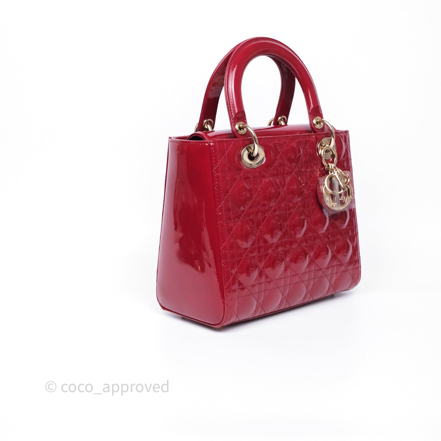 Christian Dior Medium Lady Dior Red Patent Cannage Calfskin Gold Hardware