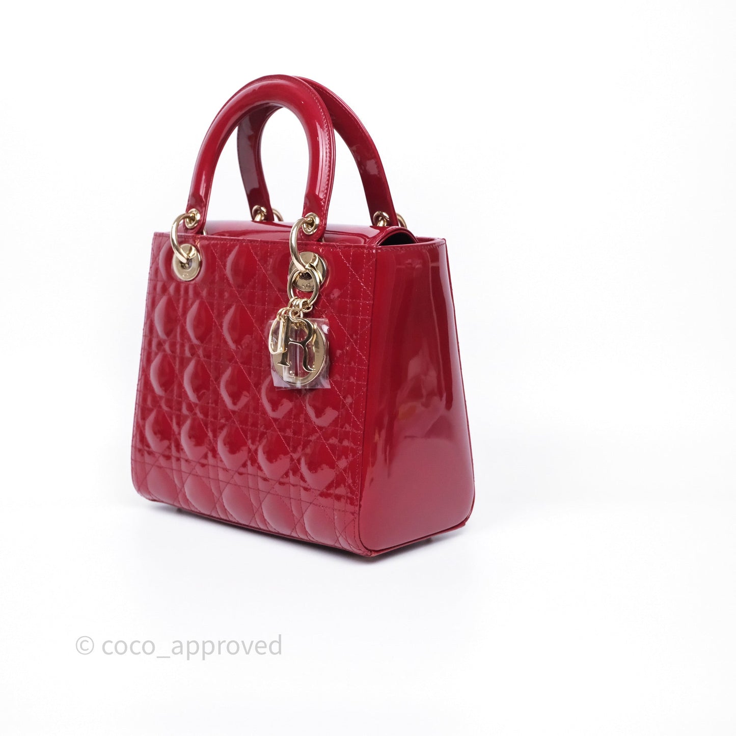 Christian Dior Medium Lady Dior Red Patent Cannage Calfskin Gold Hardware