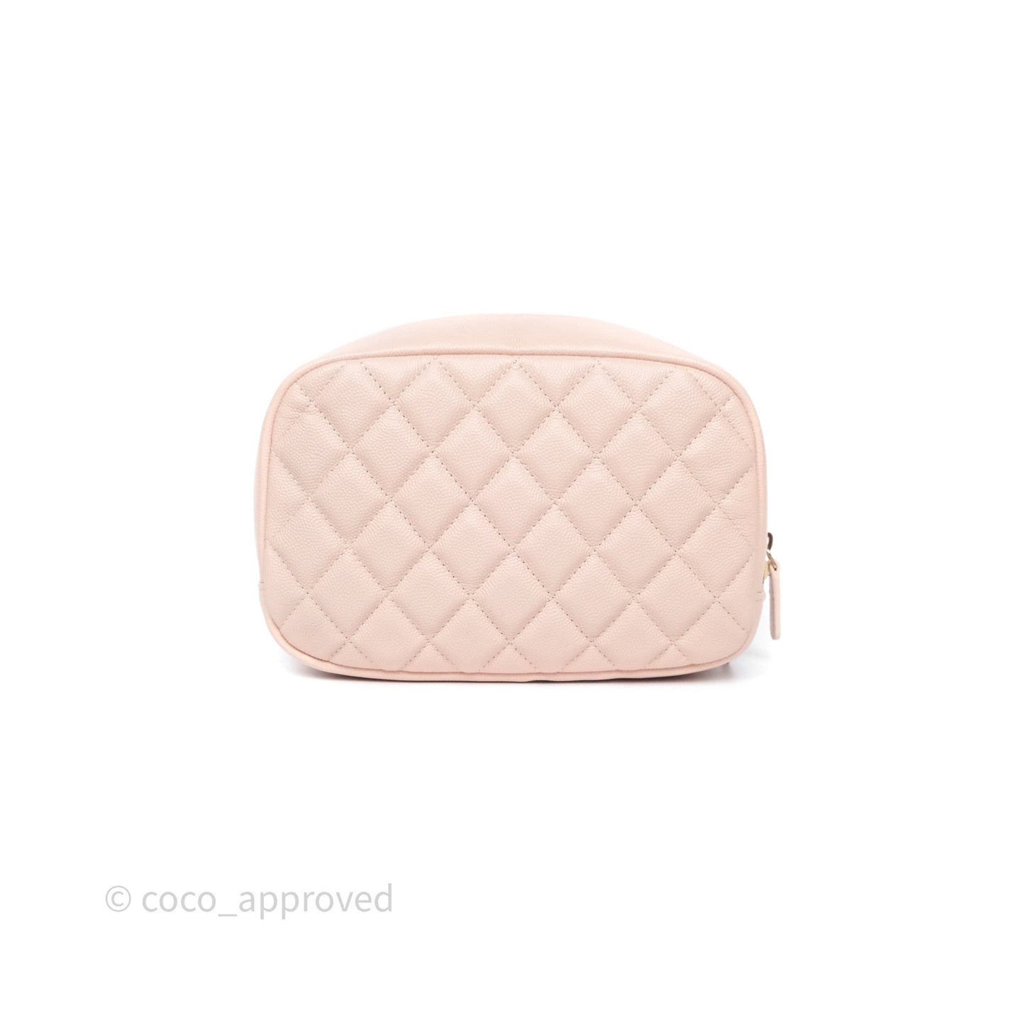 Chanel Quilted Curvy Cosmetic Pouch Beige Pink Caviar Gold Hardware