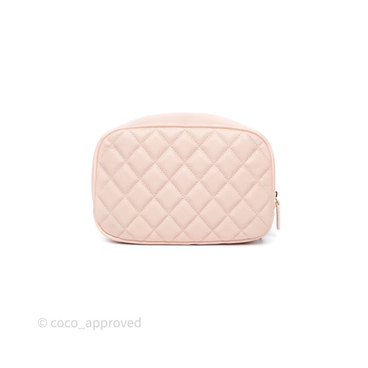Chanel Quilted Curvy Cosmetic Pouch Beige Pink Caviar Gold Hardware