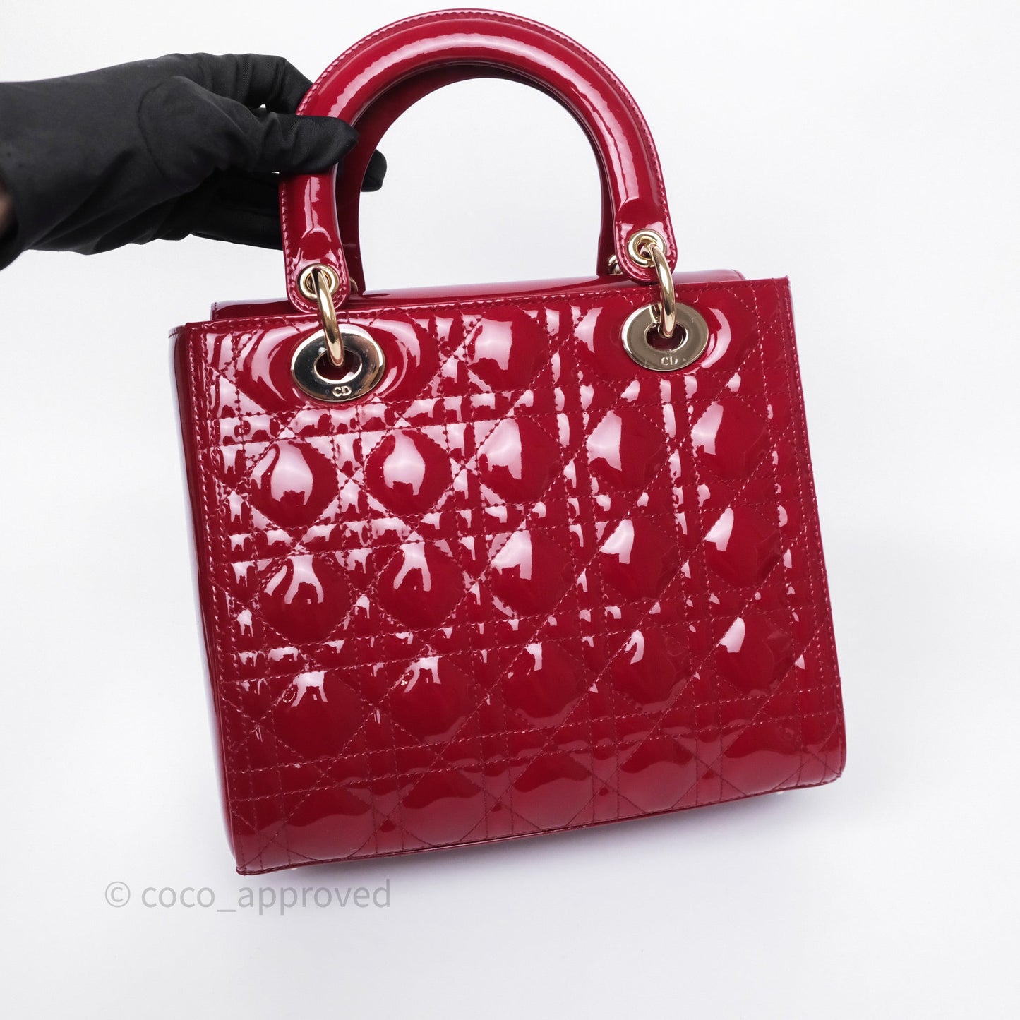 Christian Dior Medium Lady Dior Red Patent Cannage Calfskin Gold Hardware