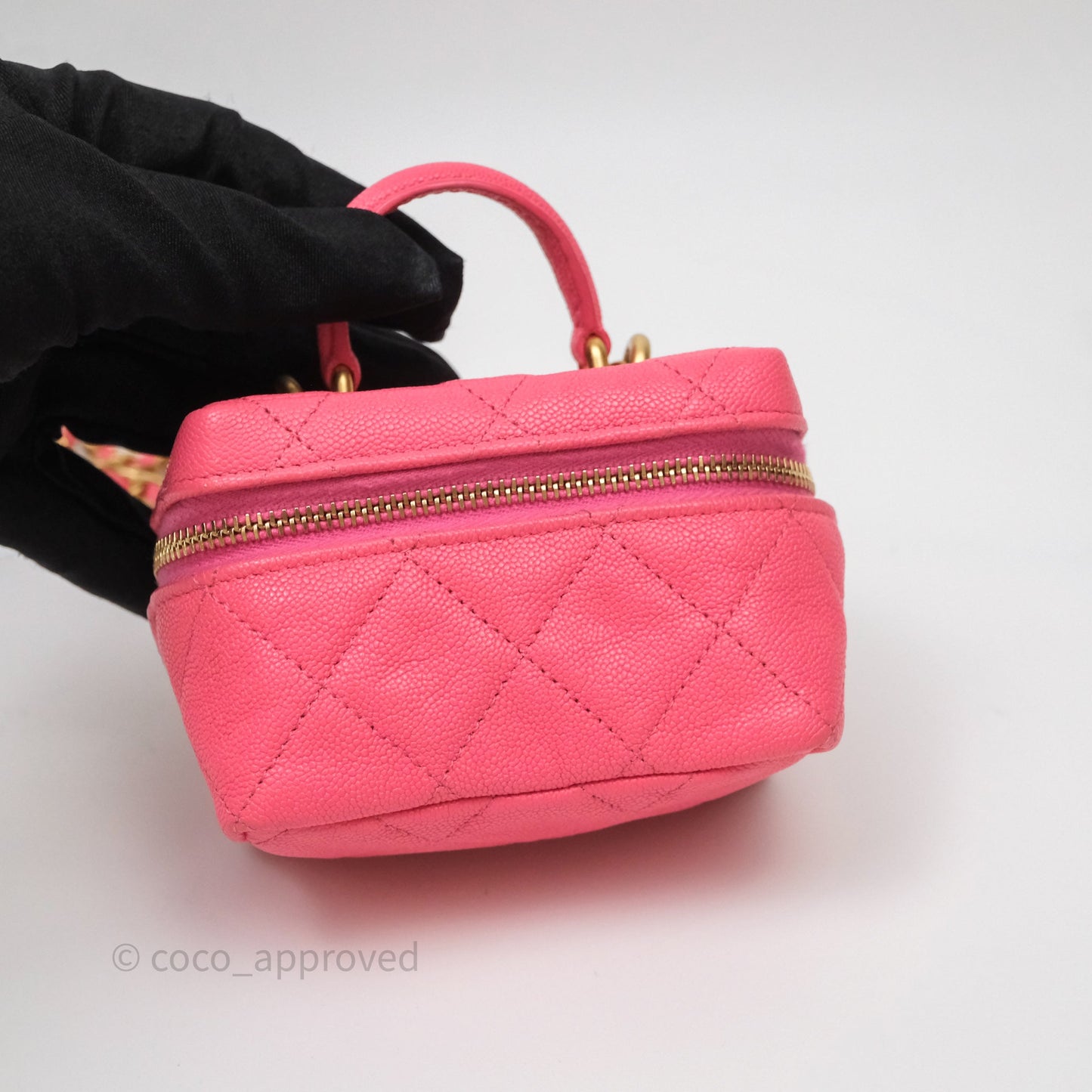 Chanel Quilted Mini Top Handle Vanity With Chain Pink Caviar Aged Gold Hardware
