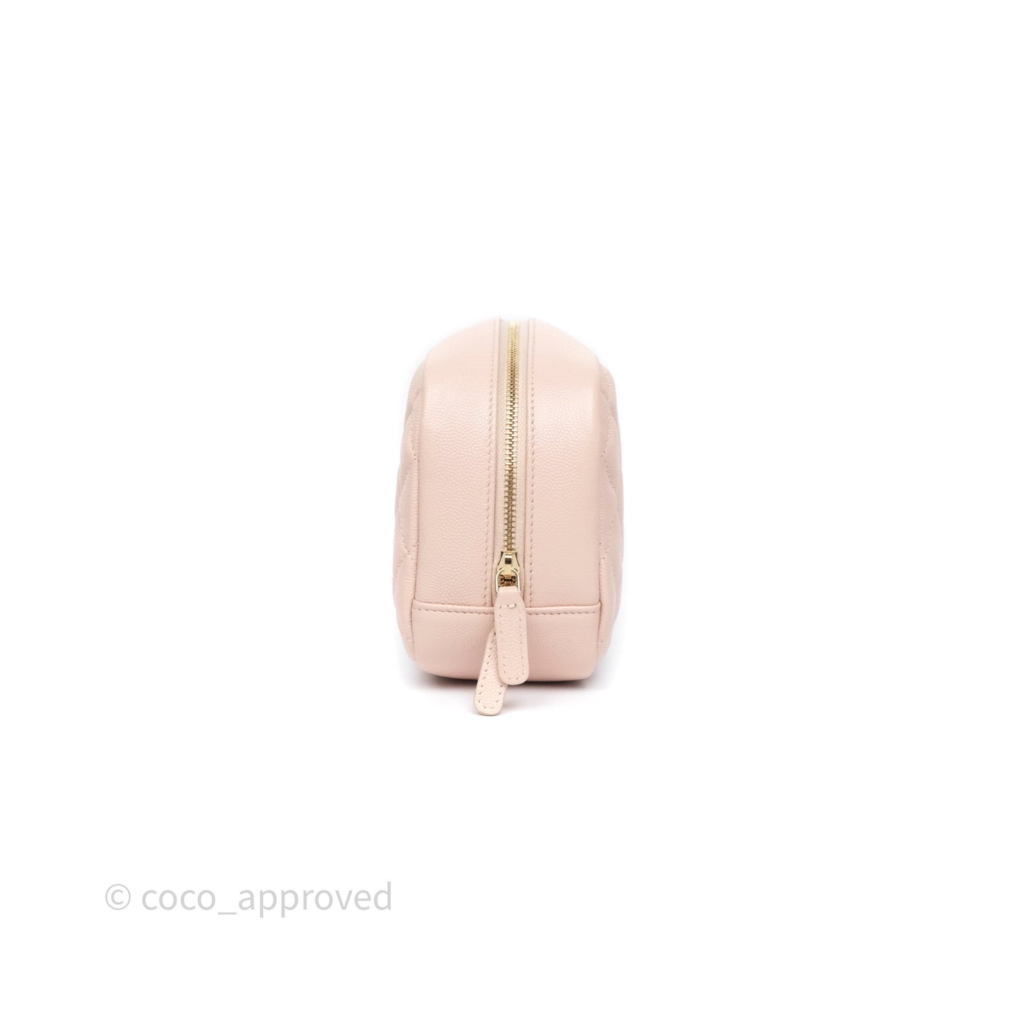Chanel Quilted Curvy Cosmetic Pouch Beige Pink Caviar Gold Hardware