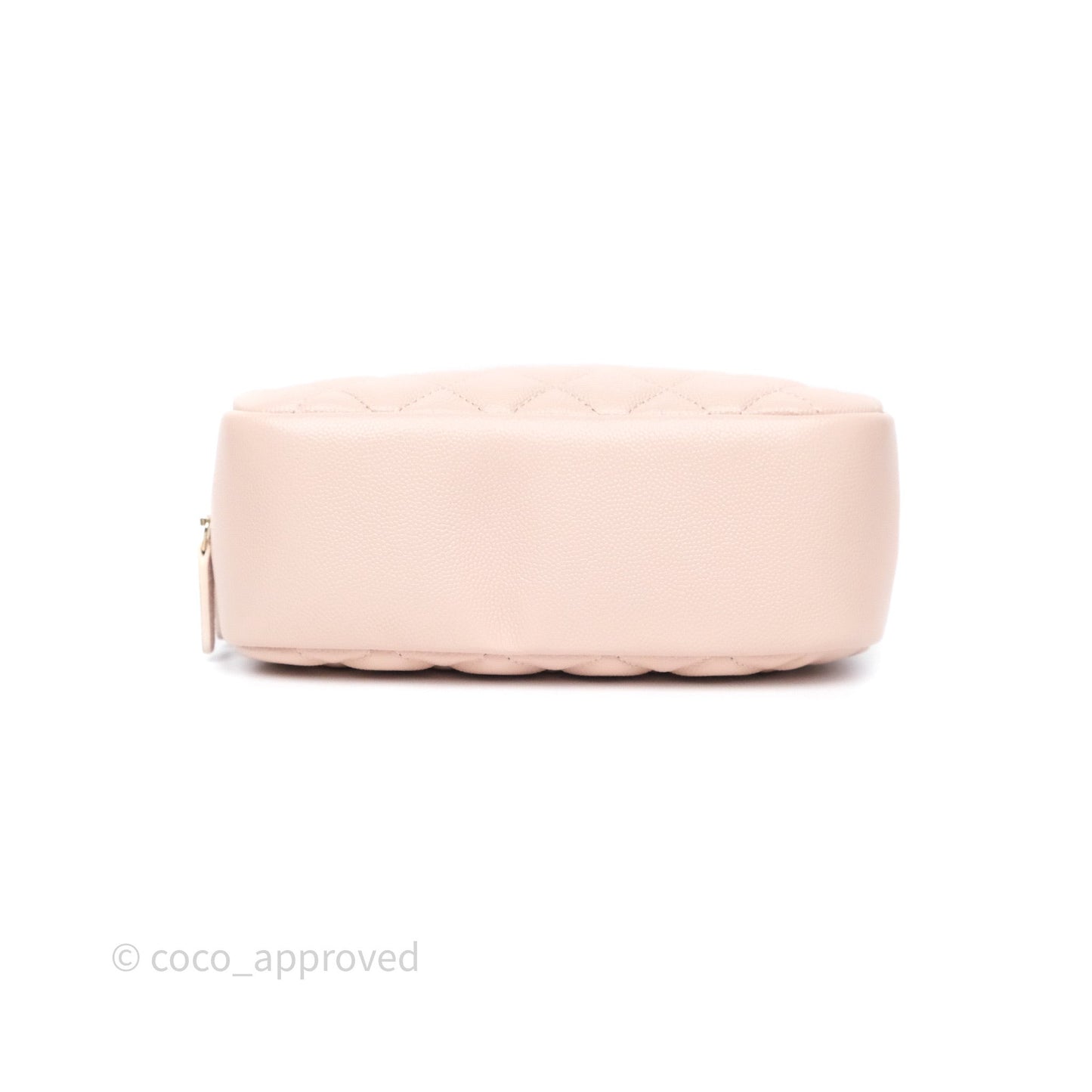 Chanel Quilted Curvy Cosmetic Pouch Beige Pink Caviar Gold Hardware