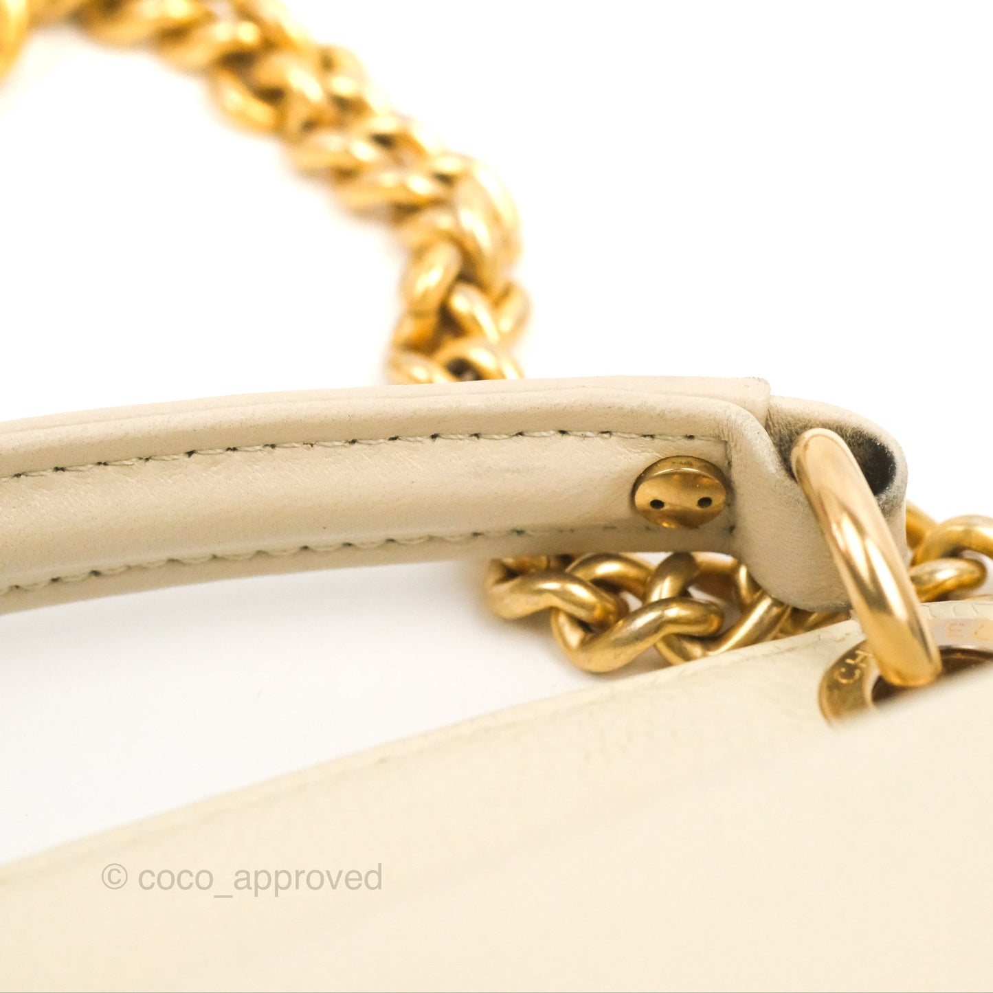 Chanel Handle Flap Bag Ivory Caviar Aged Gold Hardware