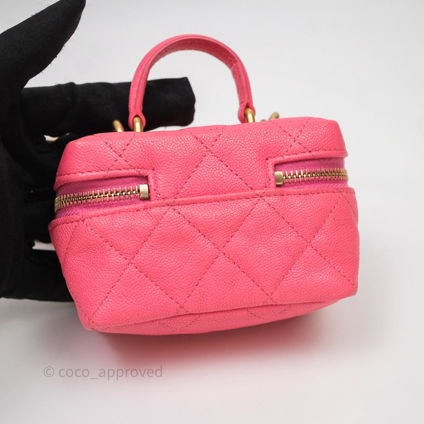 Chanel Quilted Mini Top Handle Vanity With Chain Pink Caviar Aged Gold Hardware
