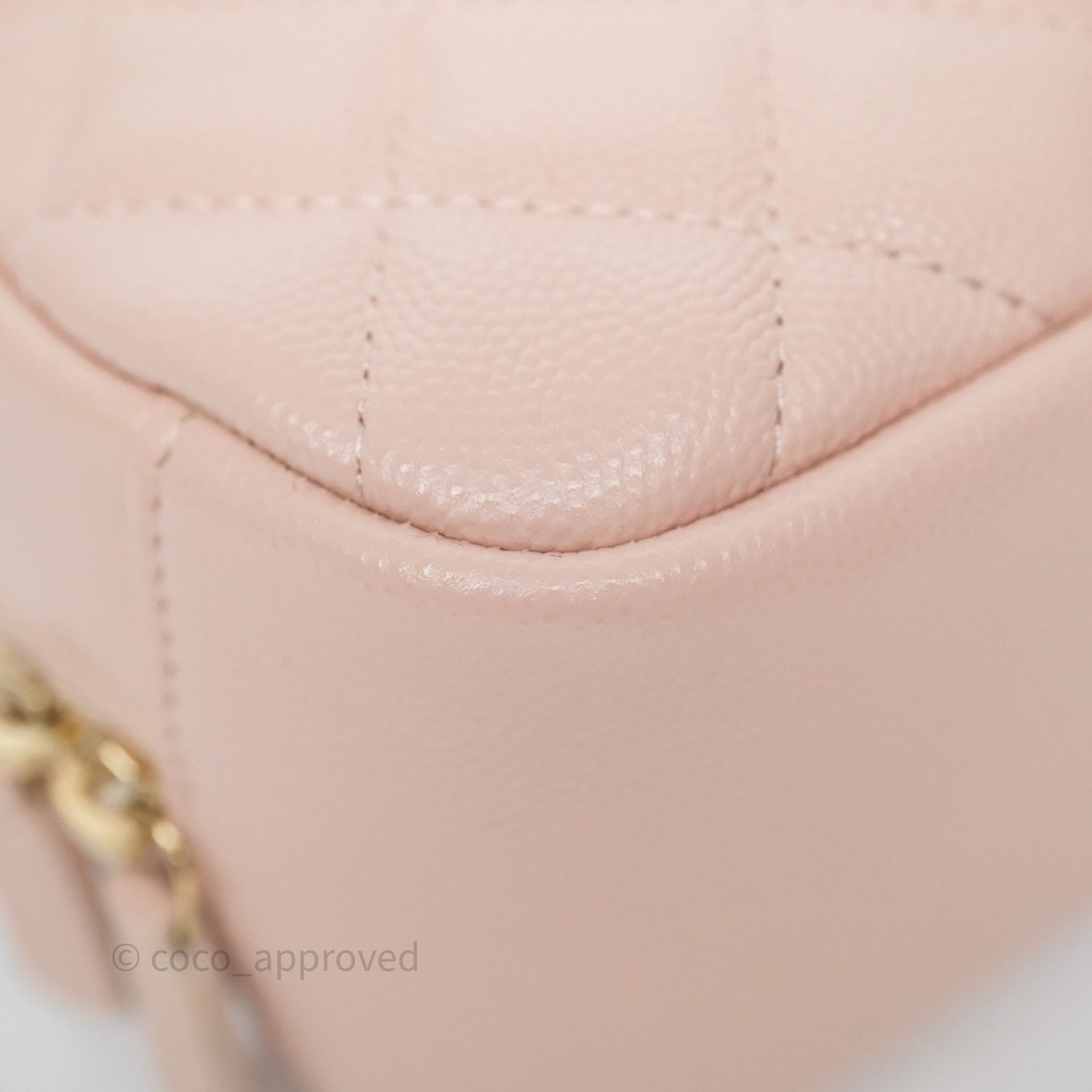 Chanel Quilted Curvy Cosmetic Pouch Beige Pink Caviar Gold Hardware