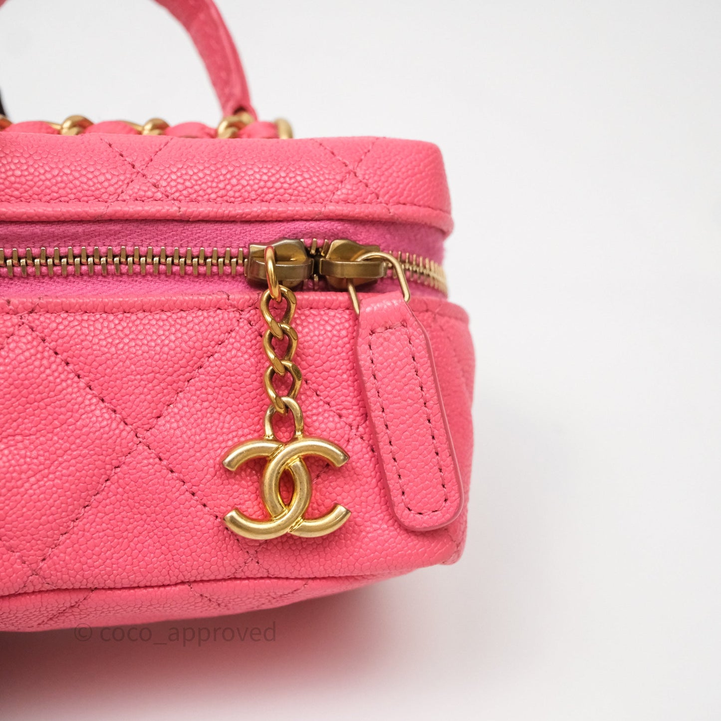 Chanel Quilted Mini Top Handle Vanity With Chain Pink Caviar Aged Gold Hardware
