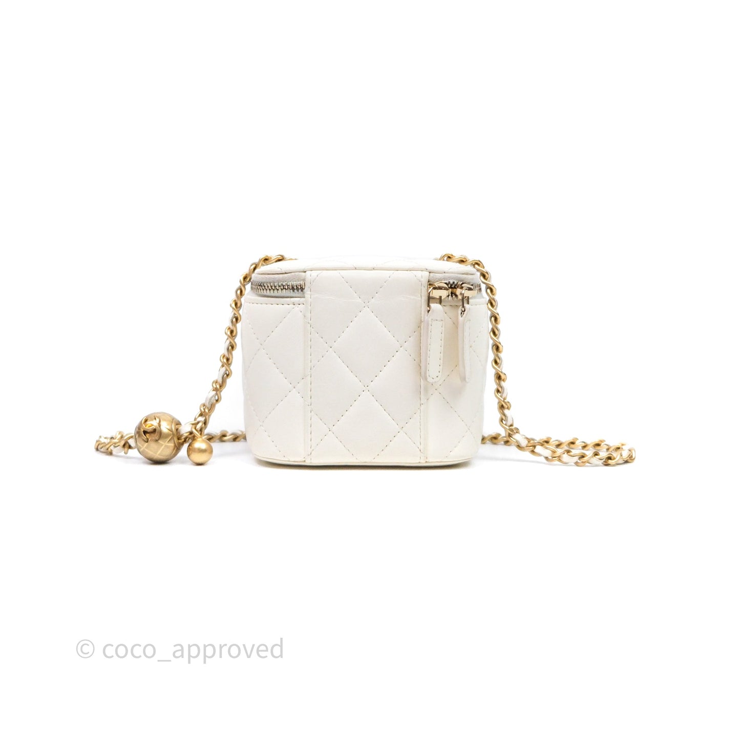 Chanel Mini Pearl Crush Vanity With Chain White Aged Gold Hardware