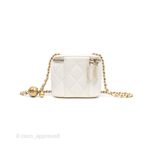 Chanel Mini Pearl Crush Vanity With Chain White Aged Gold Hardware