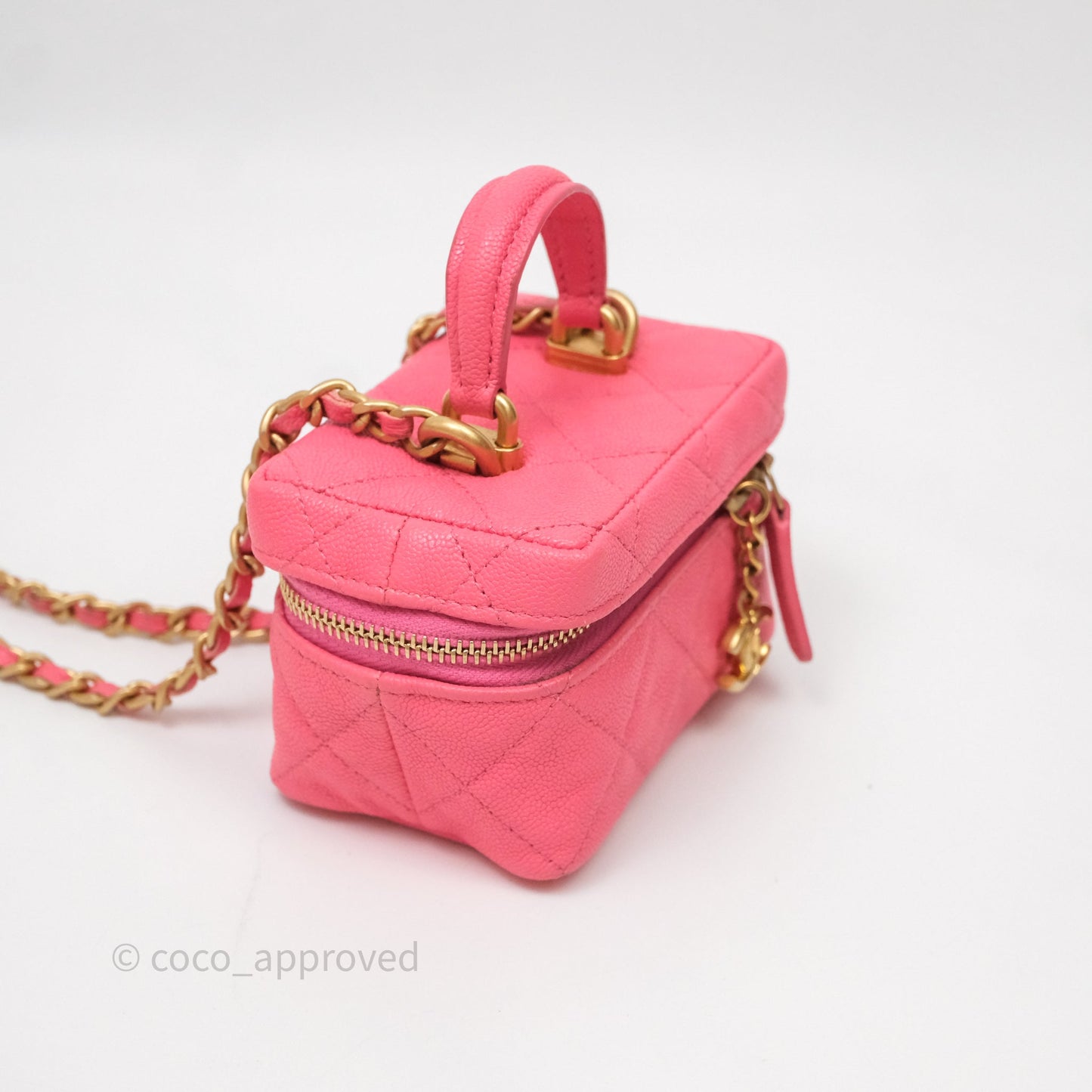 Chanel Quilted Mini Top Handle Vanity With Chain Pink Caviar Aged Gold Hardware