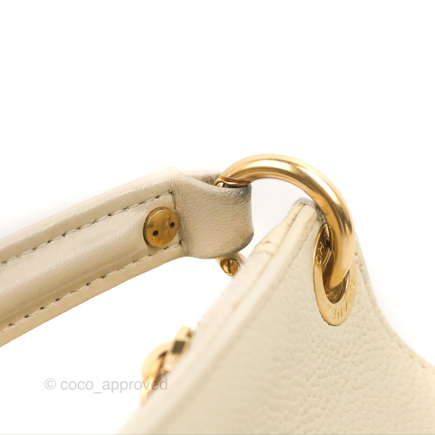 Chanel Handle Flap Bag Ivory Caviar Aged Gold Hardware