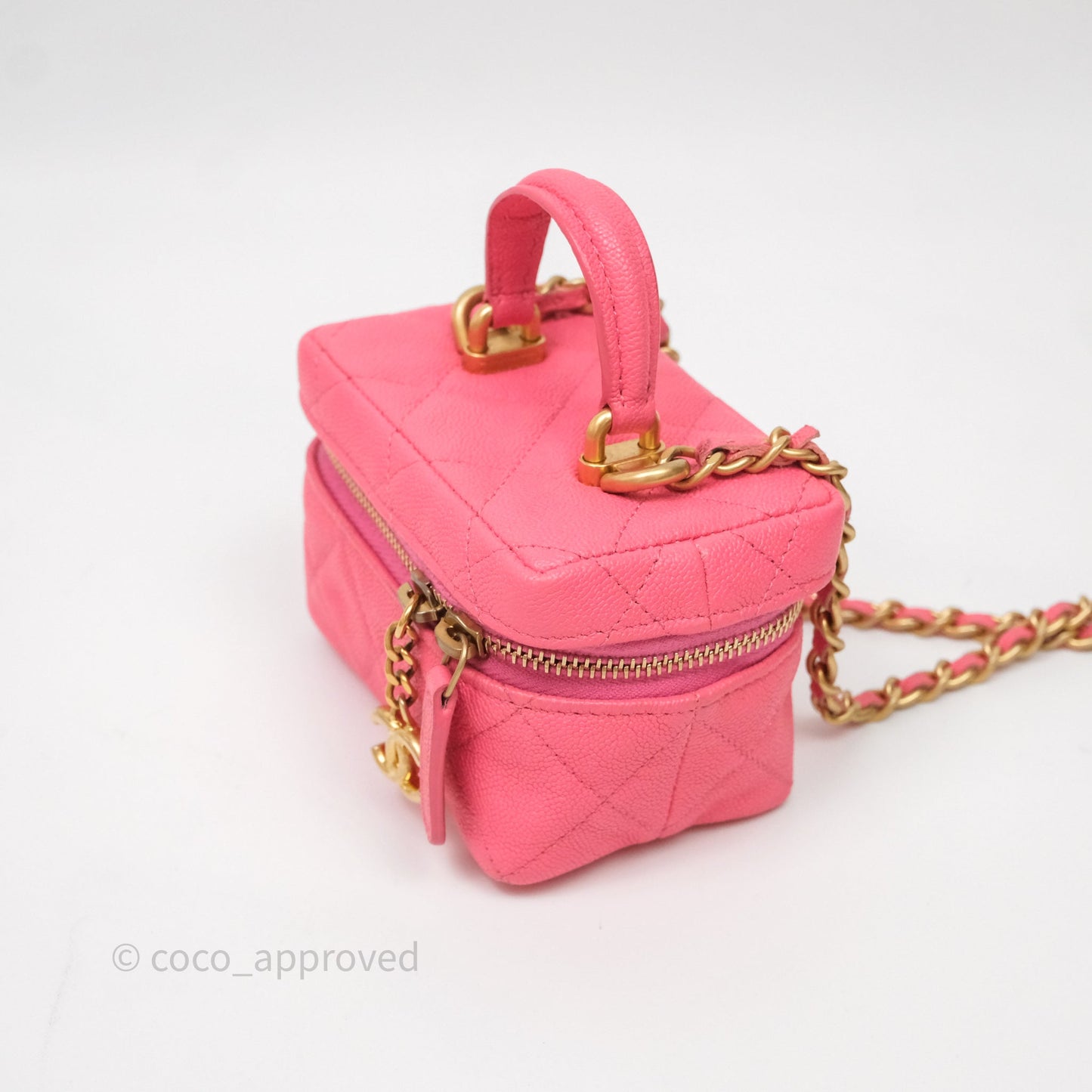 Chanel Quilted Mini Top Handle Vanity With Chain Pink Caviar Aged Gold Hardware