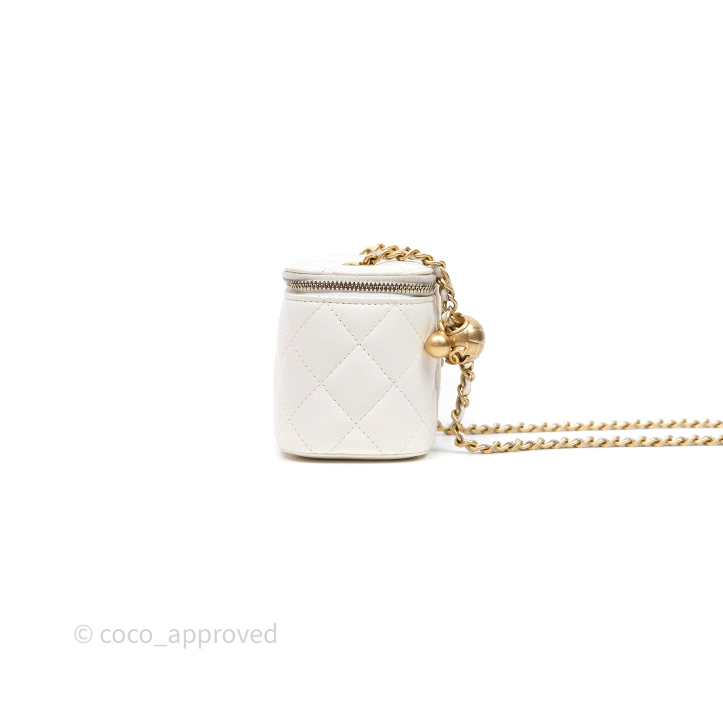 Chanel Mini Pearl Crush Vanity With Chain White Aged Gold Hardware