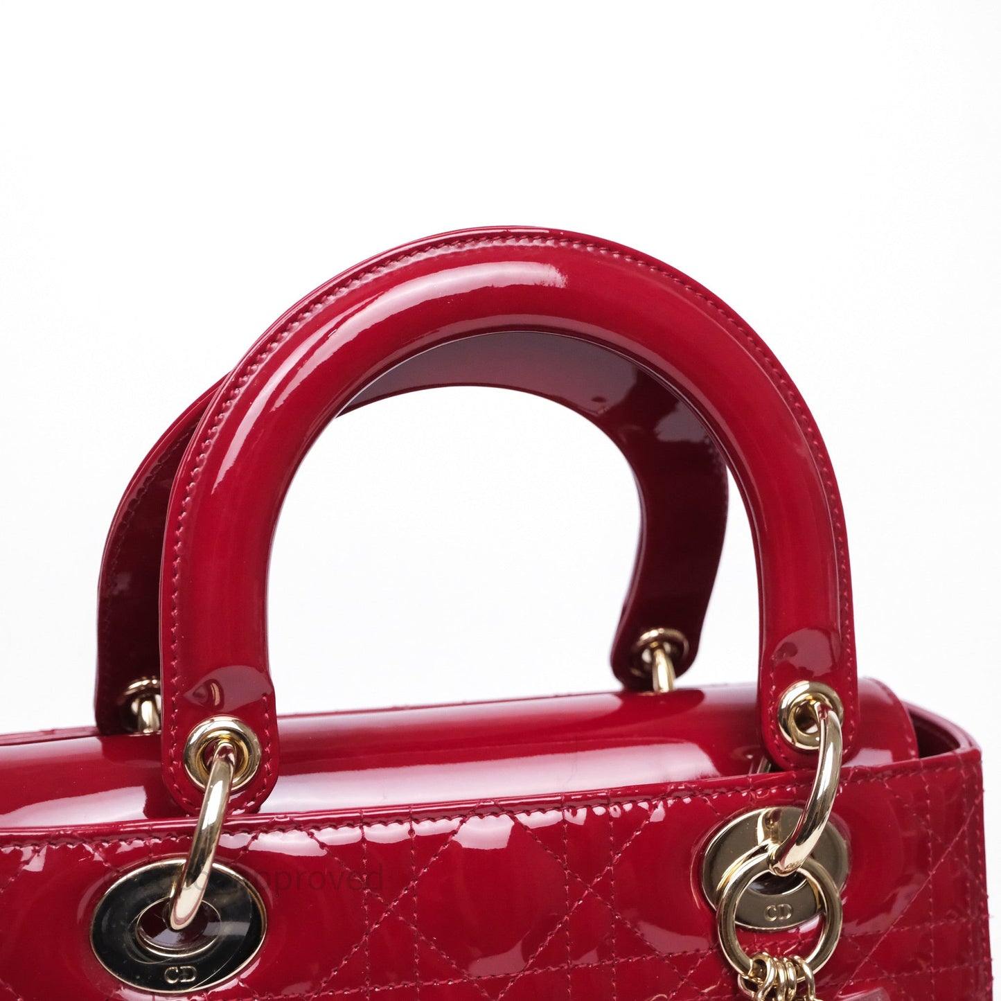 Christian Dior Medium Lady Dior Red Patent Cannage Calfskin Gold Hardware