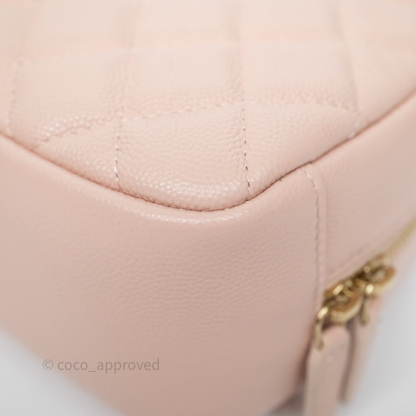 Chanel Quilted Curvy Cosmetic Pouch Beige Pink Caviar Gold Hardware