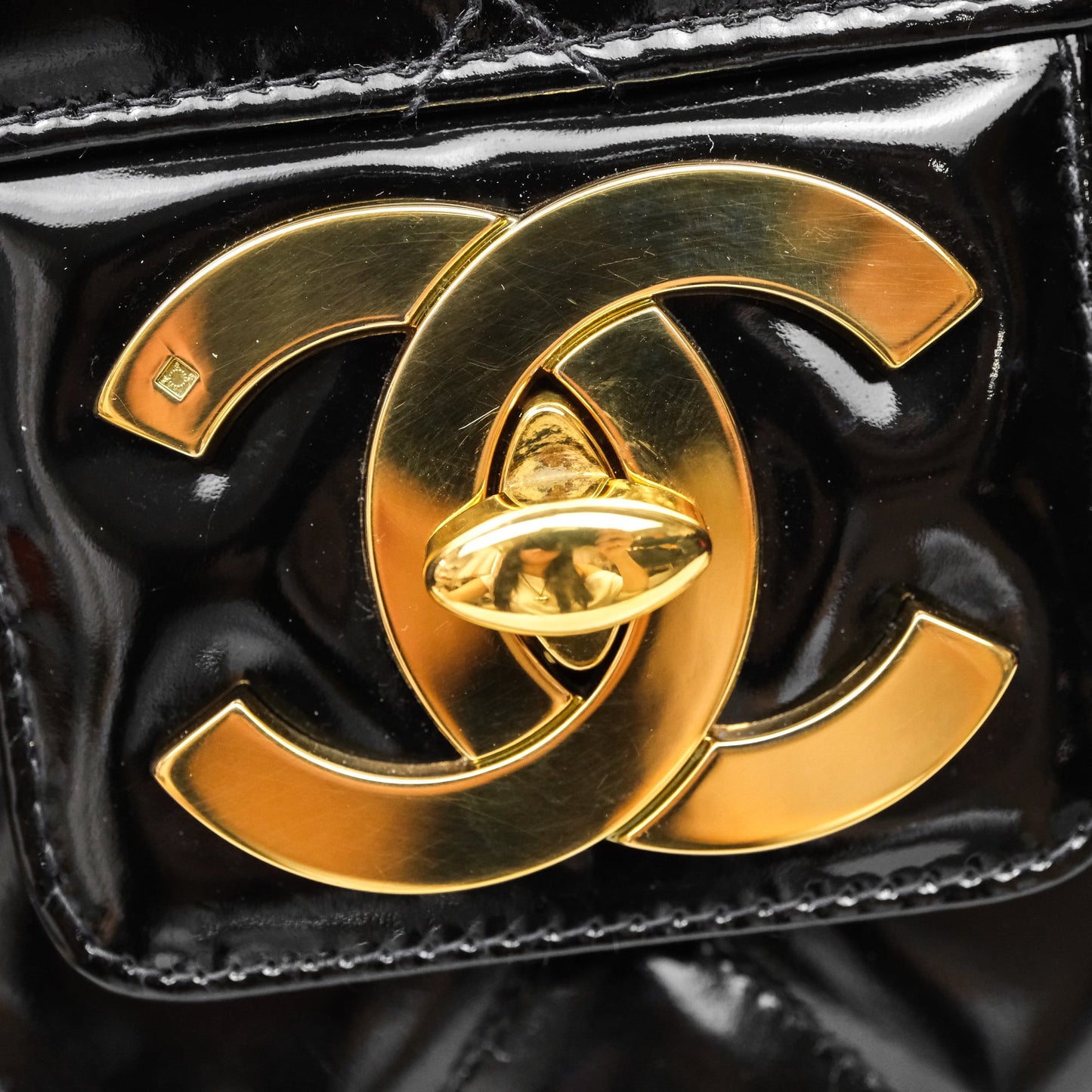 Chanel Vintage Black Patent Handbag 24K Gold Hardware