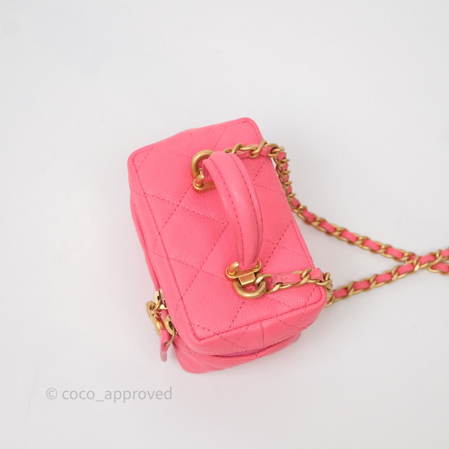 Chanel Quilted Mini Top Handle Vanity With Chain Pink Caviar Aged Gold Hardware