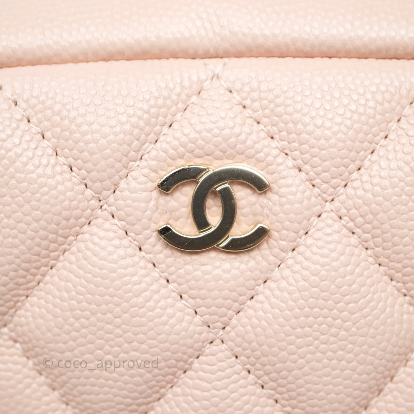 Chanel Quilted Curvy Cosmetic Pouch Beige Pink Caviar Gold Hardware