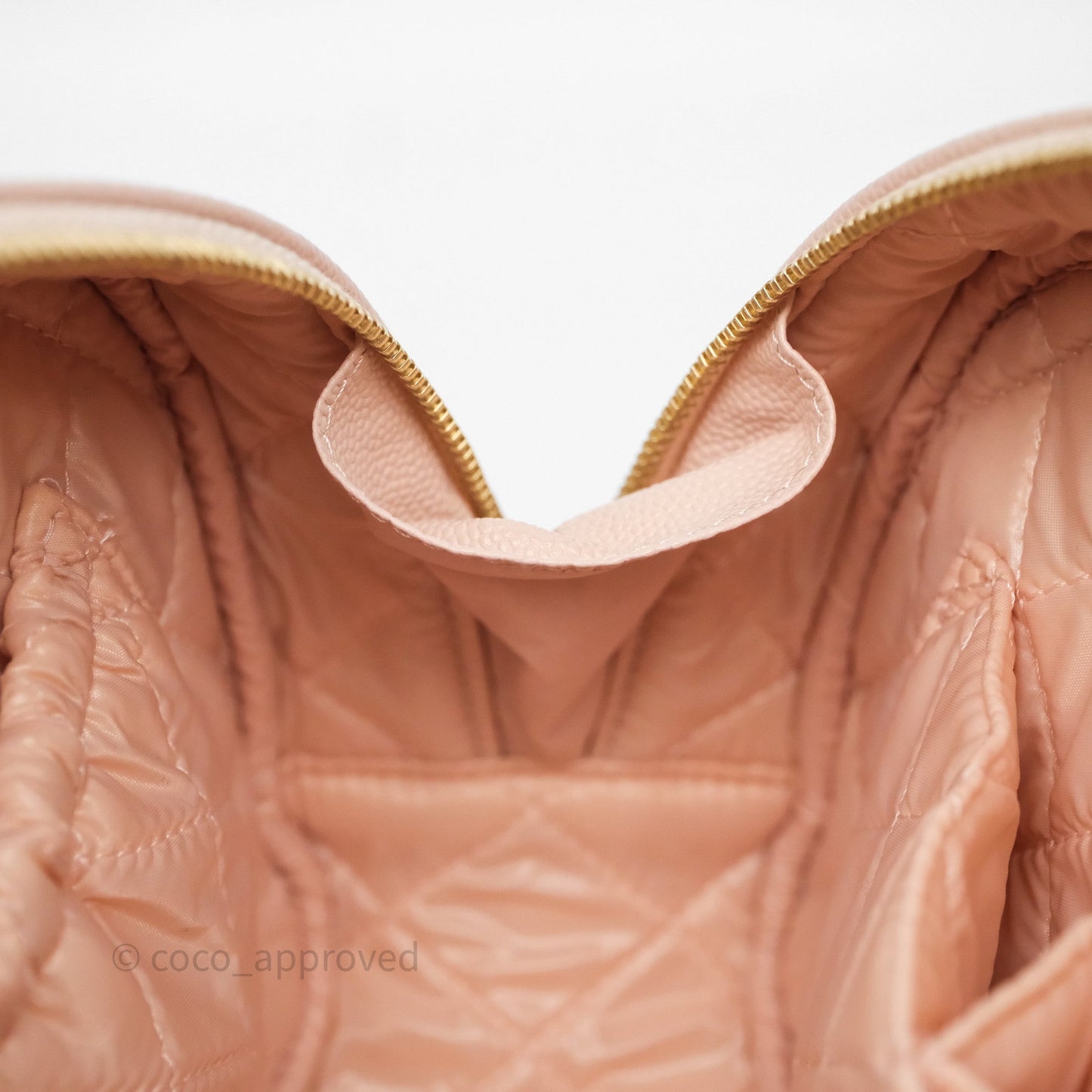 Chanel Quilted Curvy Cosmetic Pouch Beige Pink Caviar Gold Hardware