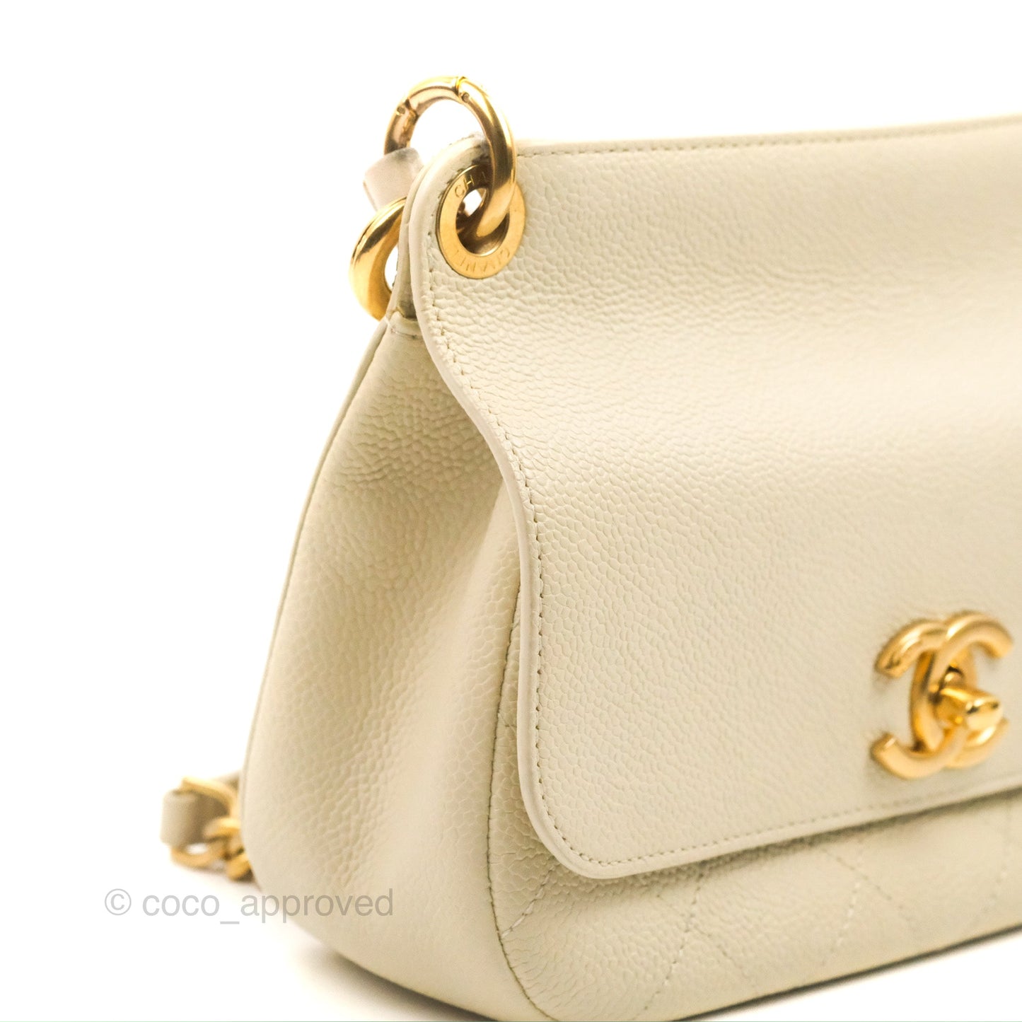 Chanel Handle Flap Bag Ivory Caviar Aged Gold Hardware