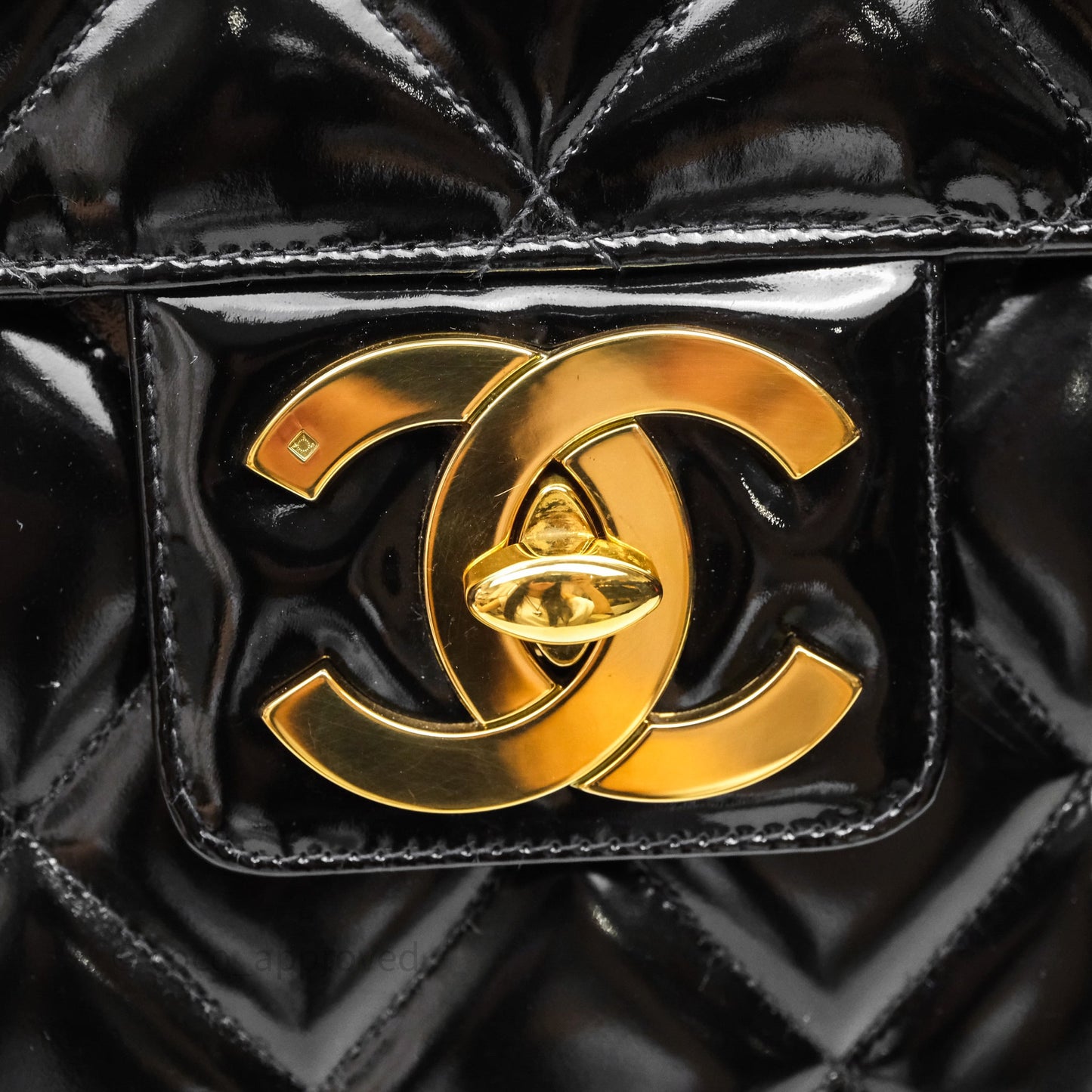 Chanel Vintage Black Patent Handbag 24K Gold Hardware