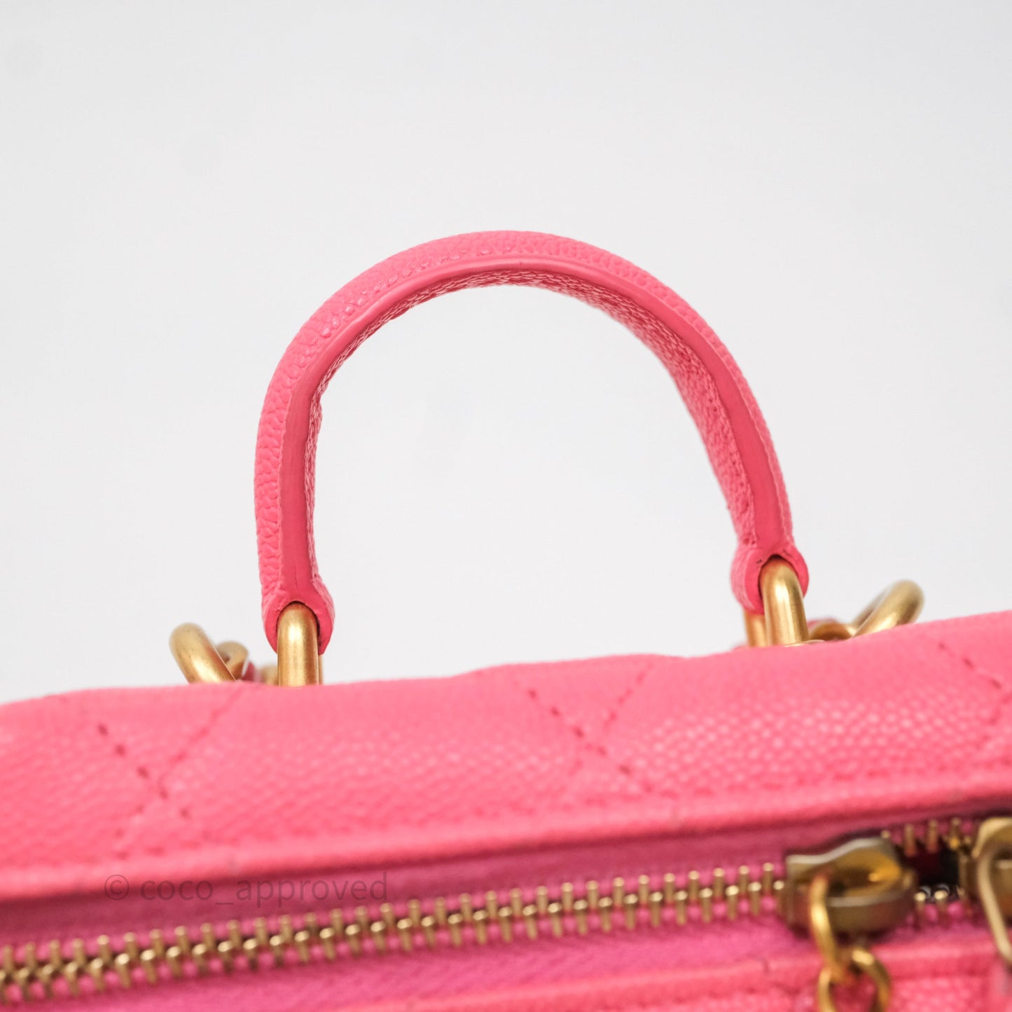 Chanel Quilted Mini Top Handle Vanity With Chain Pink Caviar Aged Gold Hardware