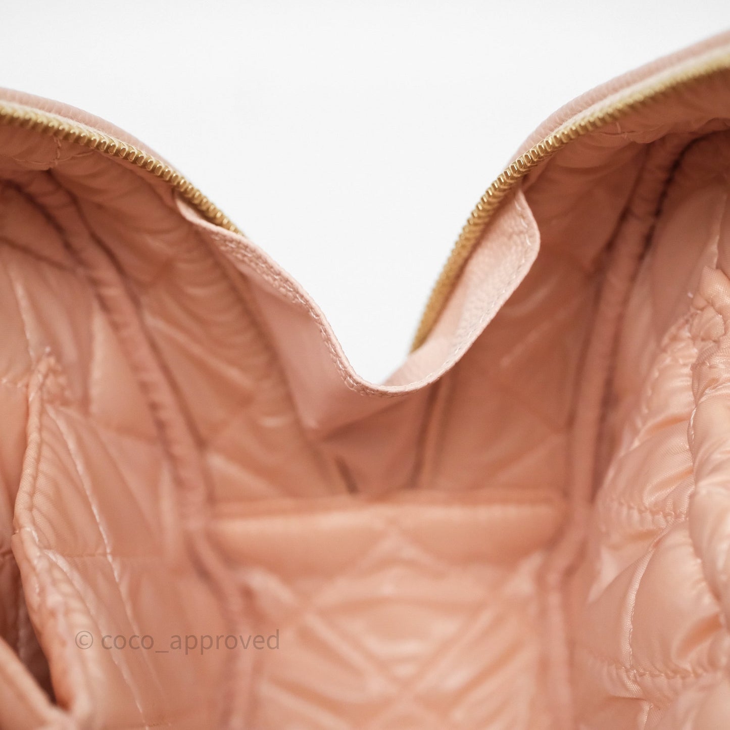 Chanel Quilted Curvy Cosmetic Pouch Beige Pink Caviar Gold Hardware