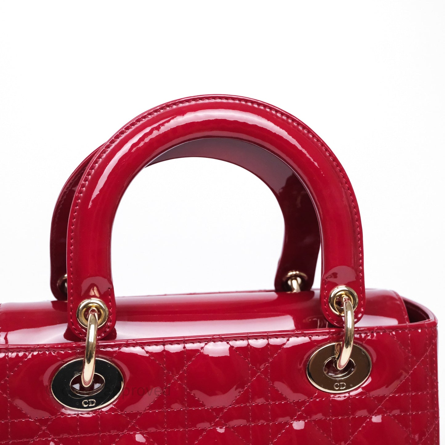 Christian Dior Medium Lady Dior Red Patent Cannage Calfskin Gold Hardware
