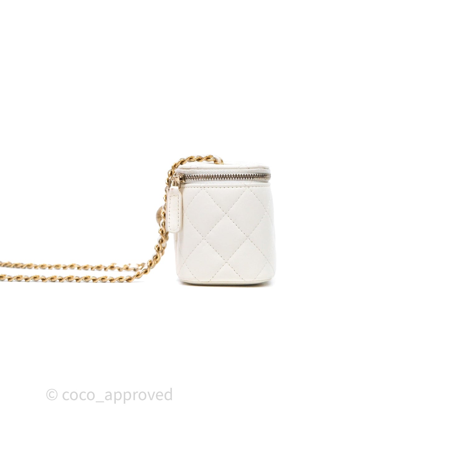 Chanel Mini Pearl Crush Vanity With Chain White Aged Gold Hardware