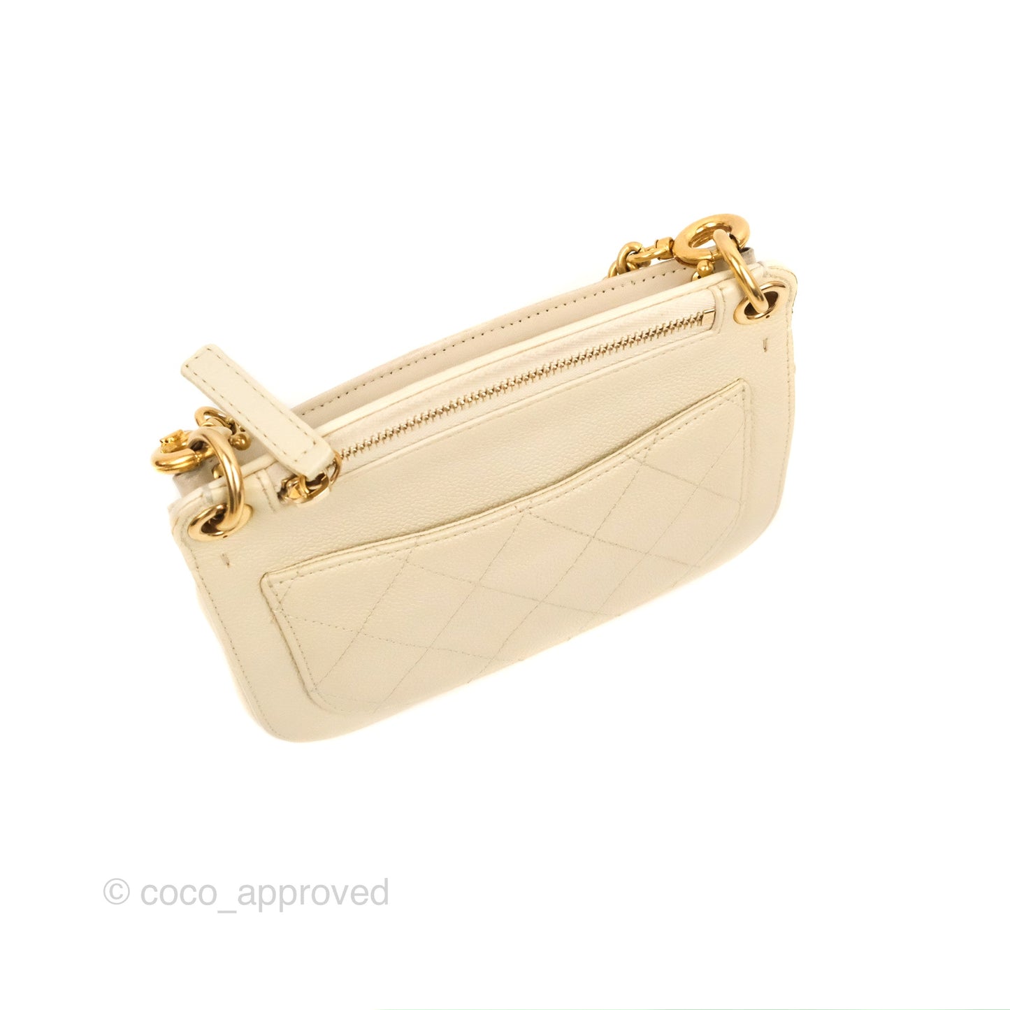 Chanel Handle Flap Bag Ivory Caviar Aged Gold Hardware