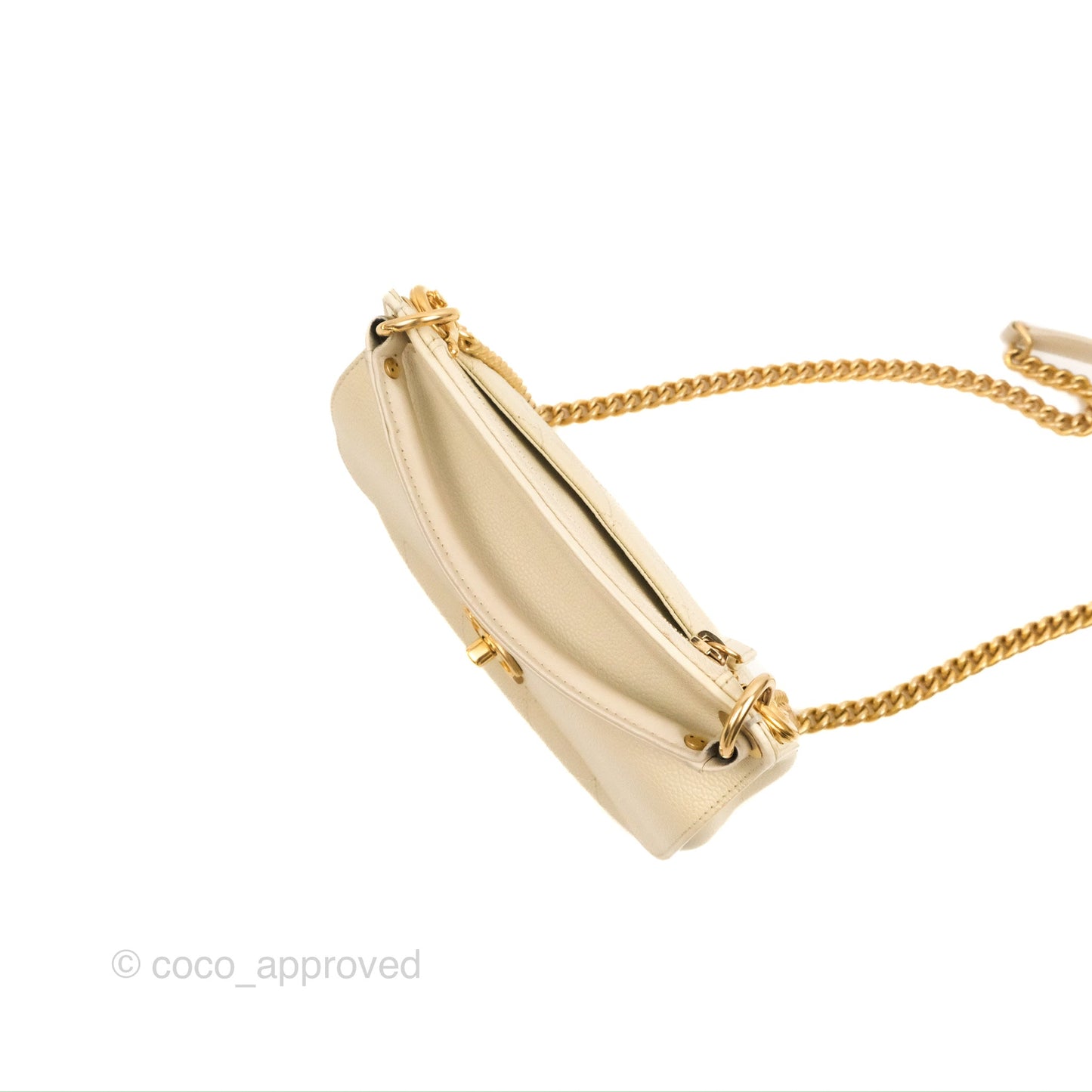 Chanel Handle Flap Bag Ivory Caviar Aged Gold Hardware