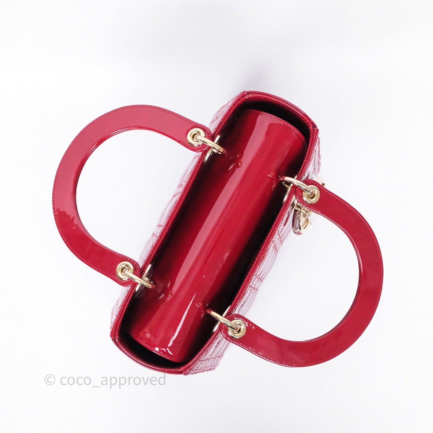 Christian Dior Medium Lady Dior Red Patent Cannage Calfskin Gold Hardware
