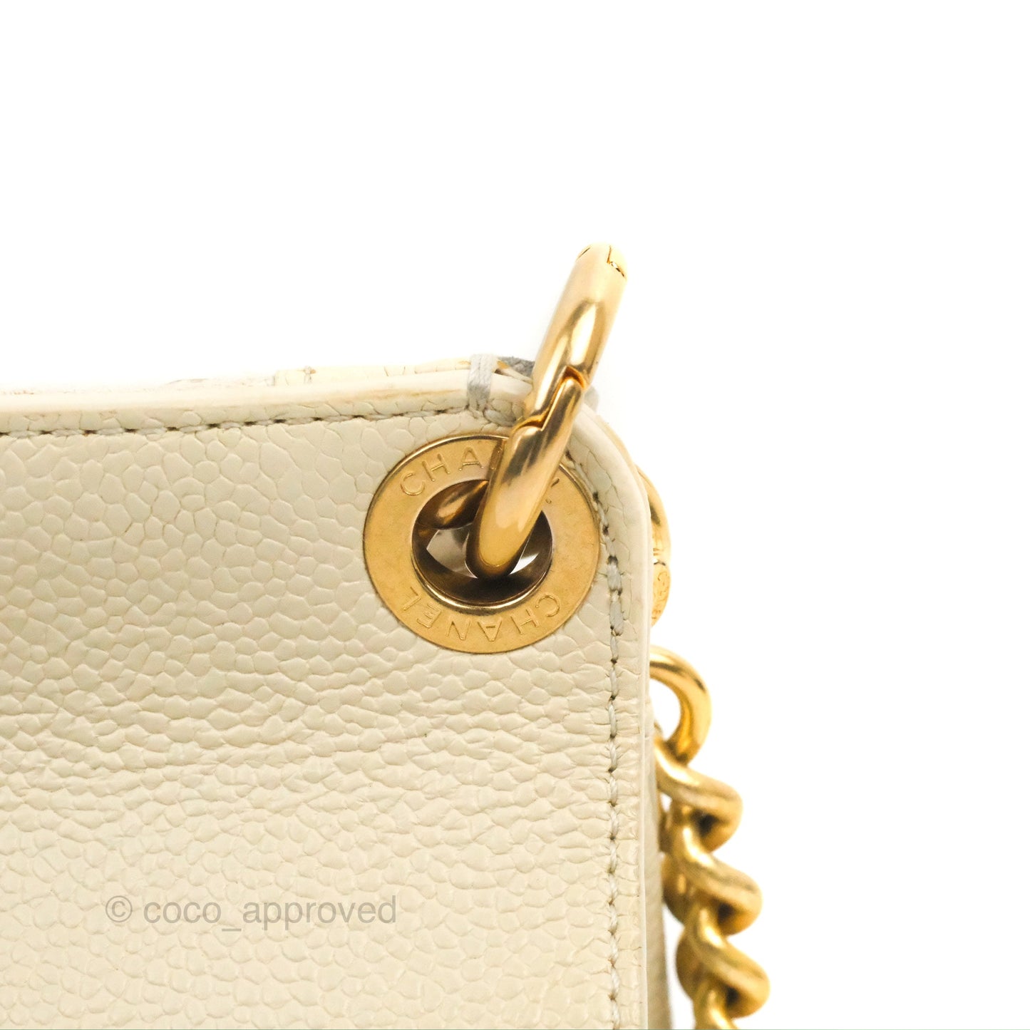 Chanel Handle Flap Bag Ivory Caviar Aged Gold Hardware