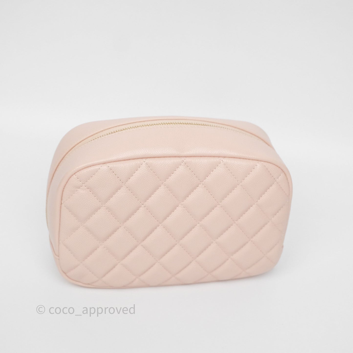 Chanel Quilted Curvy Cosmetic Pouch Beige Pink Caviar Gold Hardware