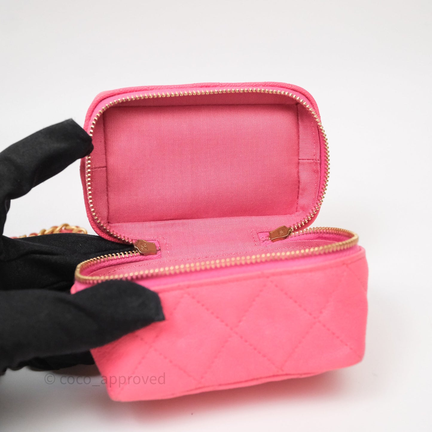 Chanel Quilted Mini Top Handle Vanity With Chain Pink Caviar Aged Gold Hardware