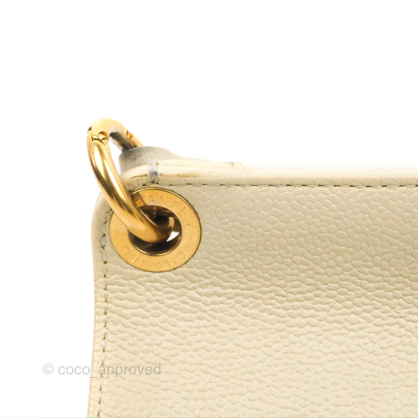 Chanel Handle Flap Bag Ivory Caviar Aged Gold Hardware