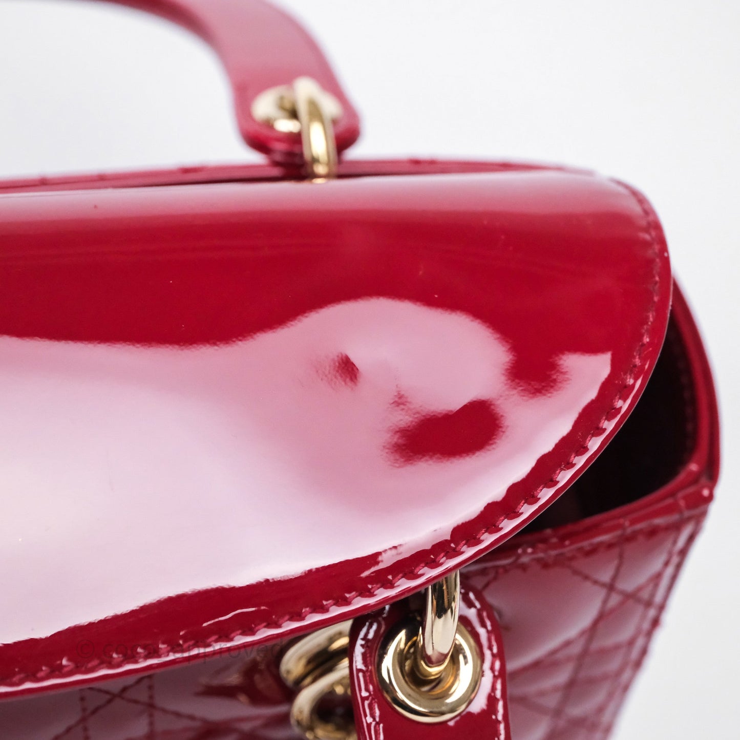Christian Dior Medium Lady Dior Red Patent Cannage Calfskin Gold Hardware