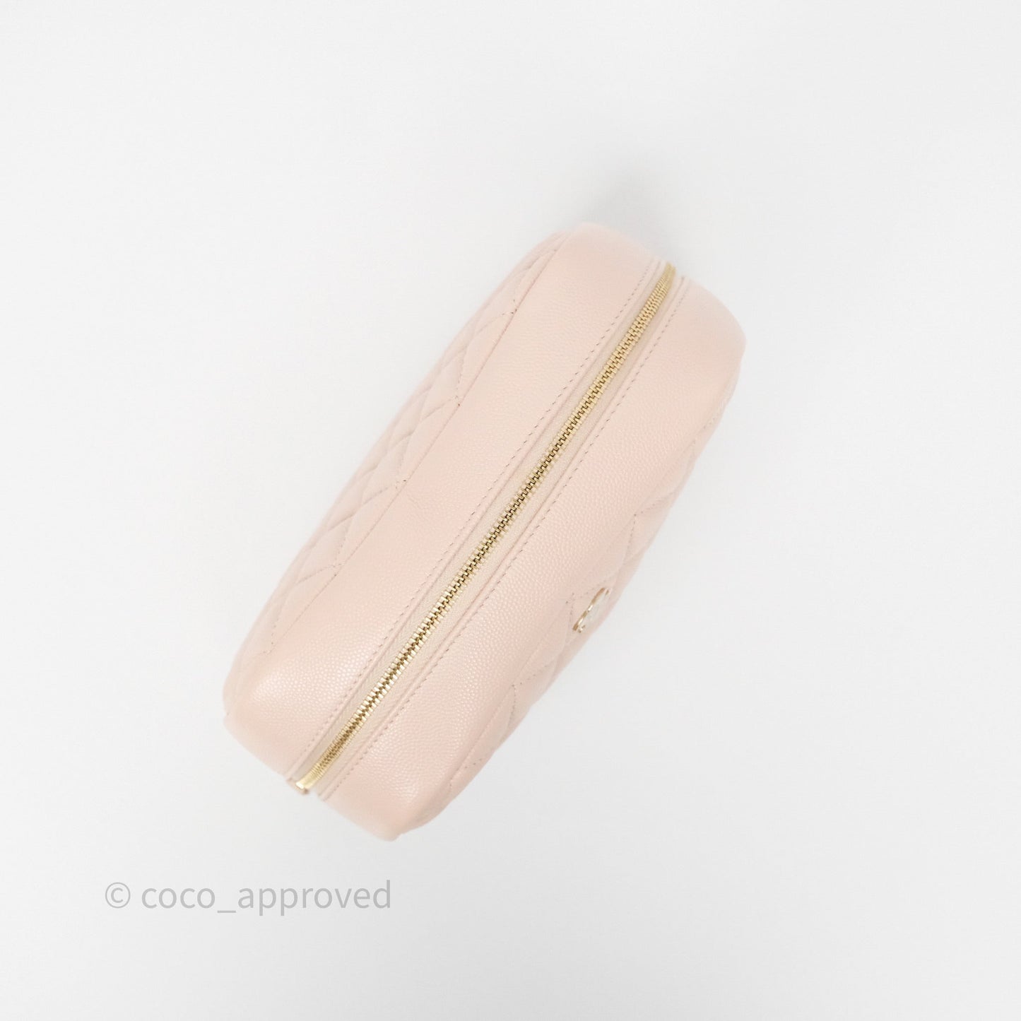 Chanel Quilted Curvy Cosmetic Pouch Beige Pink Caviar Gold Hardware