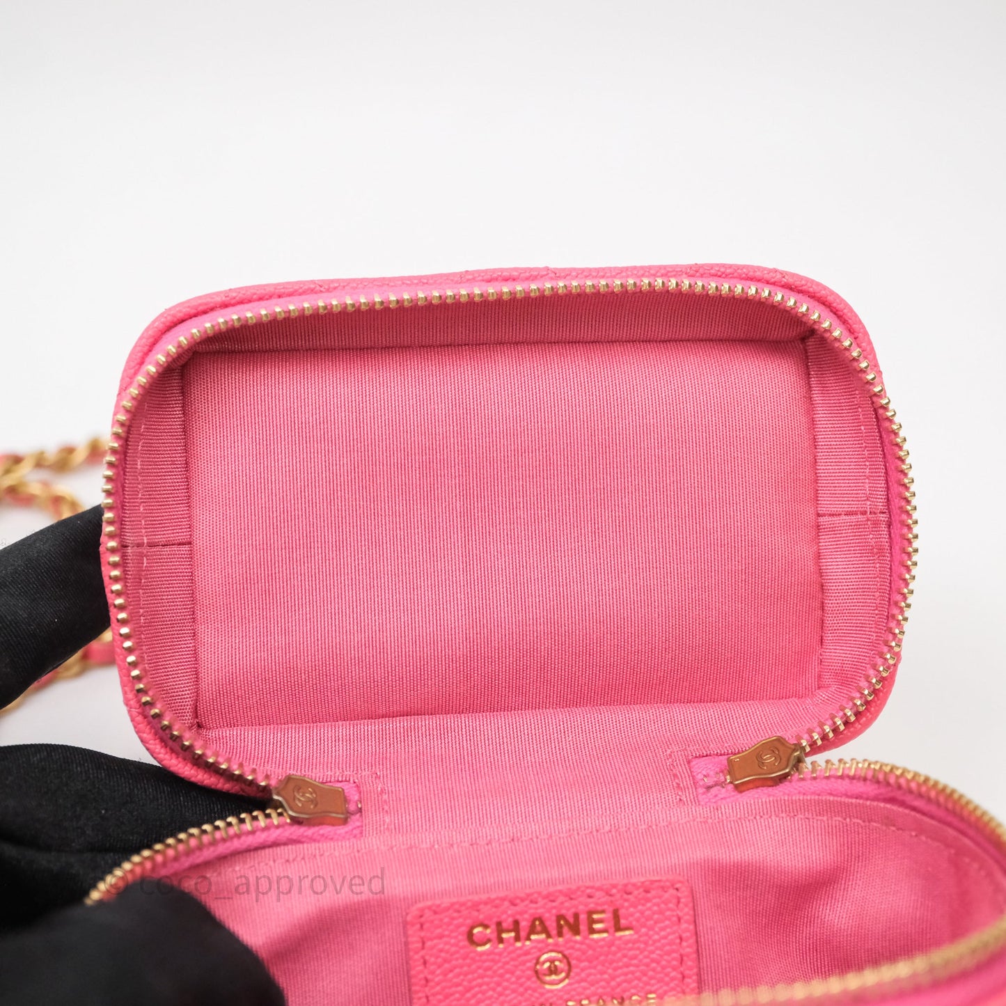 Chanel Quilted Mini Top Handle Vanity With Chain Pink Caviar Aged Gold Hardware