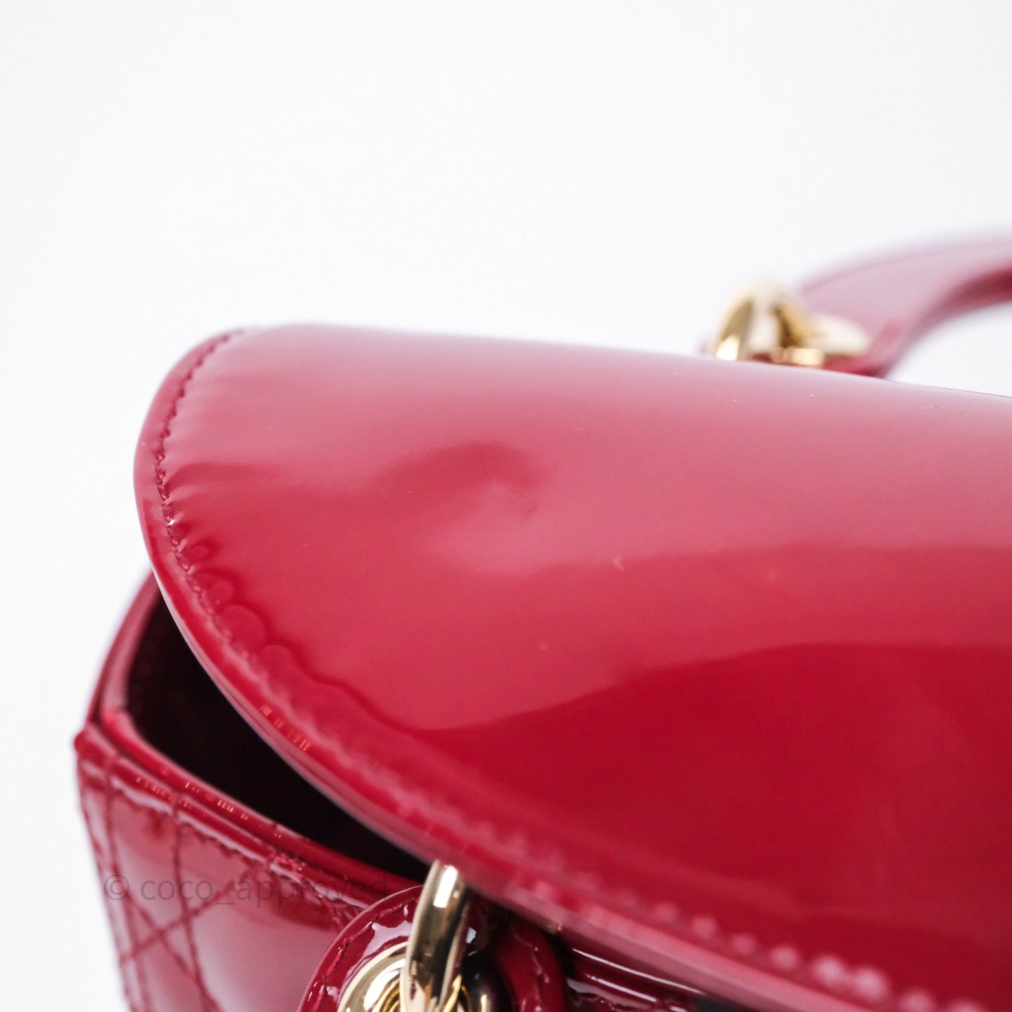 Christian Dior Medium Lady Dior Red Patent Cannage Calfskin Gold Hardware