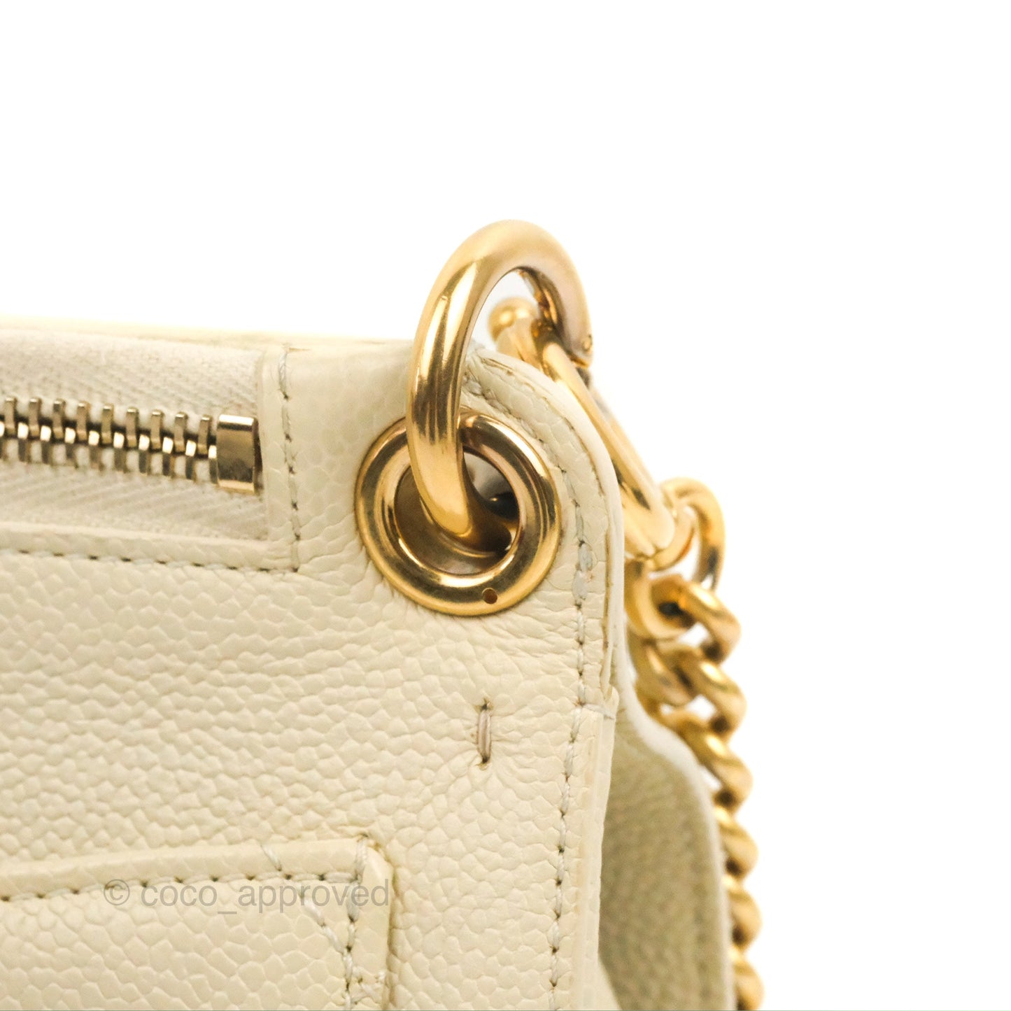 Chanel Handle Flap Bag Ivory Caviar Aged Gold Hardware