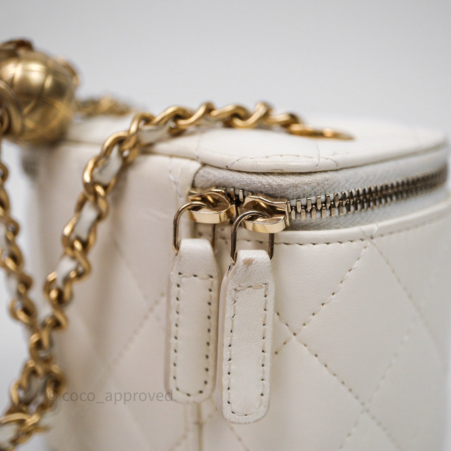 Chanel Mini Pearl Crush Vanity With Chain White Aged Gold Hardware