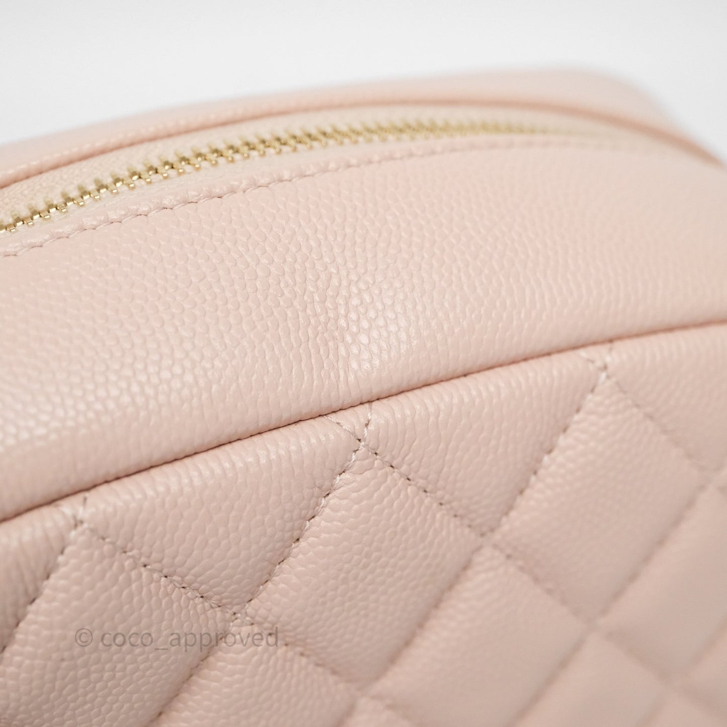 Chanel Quilted Curvy Cosmetic Pouch Beige Pink Caviar Gold Hardware