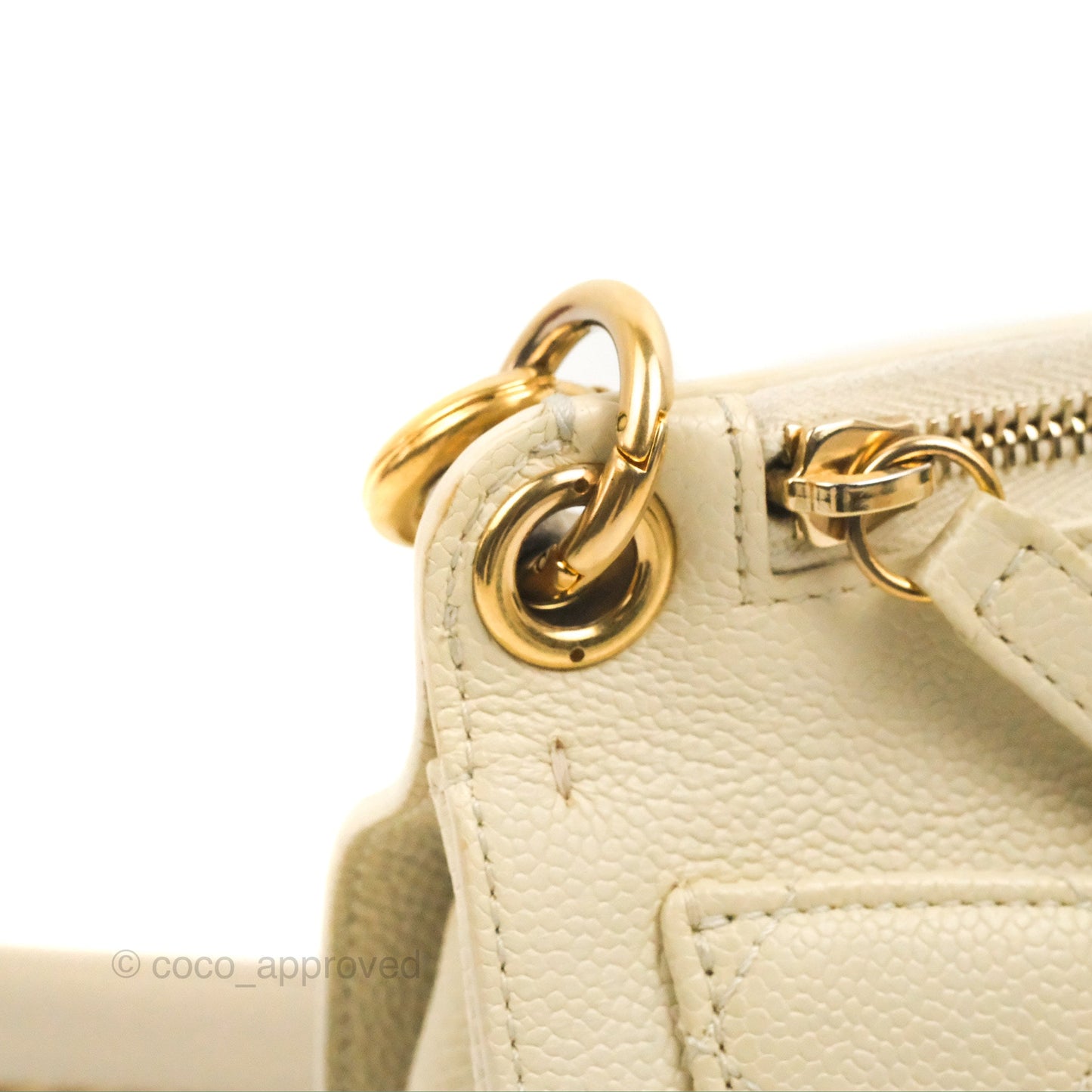 Chanel Handle Flap Bag Ivory Caviar Aged Gold Hardware